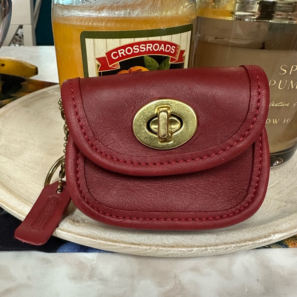 Coach Vintage Burgundy/Red Leather Coin Purse Key Fob